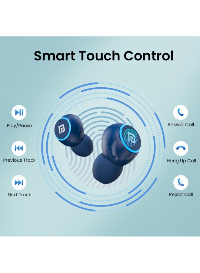 بورترونيكس Portronics Harmonics Twins S13 in Ear True Wireless Earbuds with Mic, 24H Playtime, Game/Music Mode, Touch Control, 8mm Driver, Bluetooth 5.3v,IPX5 Water Resistance, Type C Fast Charging(Blue) - Image 5
